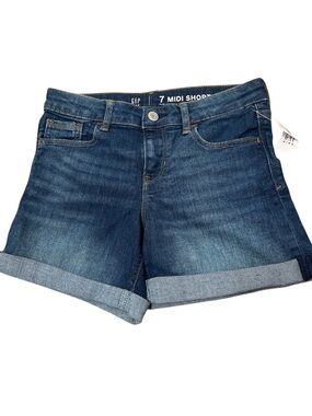 GAP Kids Blue Rolled Cuff Denim MIDI Shorts 7 Plus